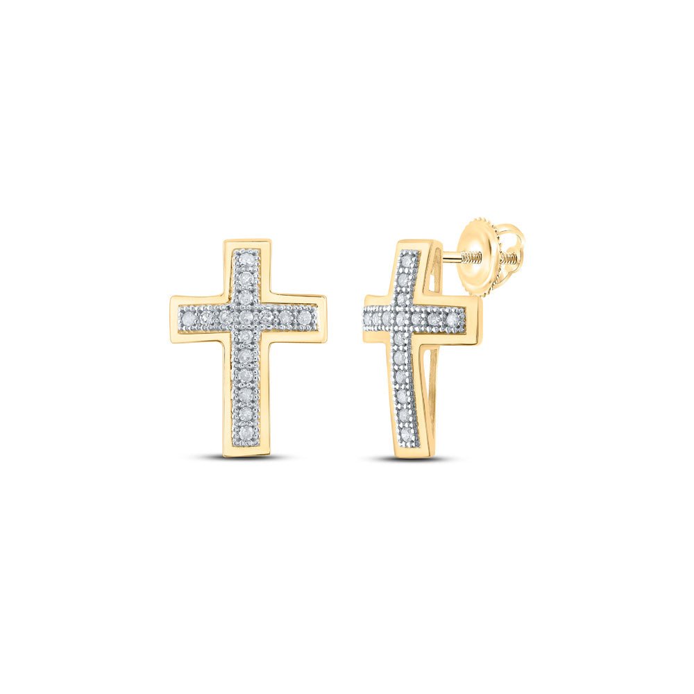 Earrings | 10kt Yellow Gold Womens Round Diamond Cross Earrings 1/10 Cttw | Splendid Jewellery GND