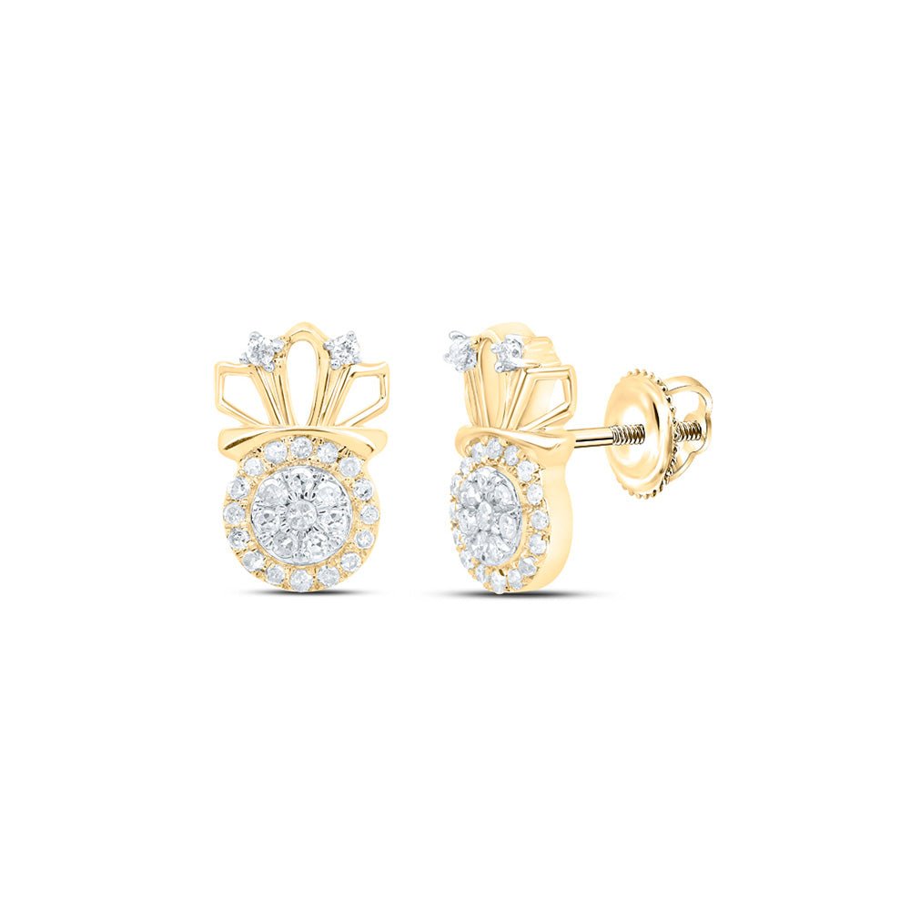 Earrings | 10kt Yellow Gold Womens Round Diamond Crown Earrings 1/5 Cttw | Splendid Jewellery GND