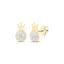Load image into Gallery viewer, Regal Radiance: 10kt Yellow Gold Diamond Crown Earrings product  Top View from Splendid Jewellery