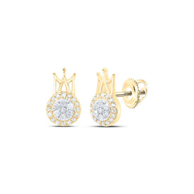 Regal Radiance: 10kt Yellow Gold Diamond Crown Earrings product  Top View from Splendid Jewellery