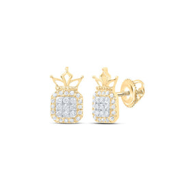 Regal Radiance: 10kt Yellow Gold Diamond Crown Earrings product  Top View from Splendid Jewellery
