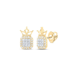 Earrings | 10kt Yellow Gold Womens Round Diamond Crown Earrings 1/5 Cttw | Splendid Jewellery GND