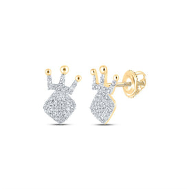 Regal Radiance: 10kt Yellow Gold Womens Round Diamond Crown Earrings 1/5 Cttw product  Top View from Splendid Jewellery