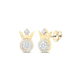Regal Radiance: 10kt Yellow Gold Womens Round Diamond Crown Earrings 1/5 Cttw product  Top View from Splendid Jewellery