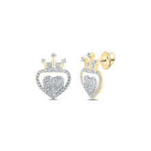 Load image into Gallery viewer, 10kt Golden Heart Crown Diamond Earrings - A Radiant Symbol of Love and Royalty product  Top View from Splendid Jewellery