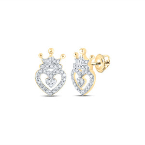Earrings | 10kt Yellow Gold Womens Round Diamond Crown Heart Earrings 1/6 Cttw | Splendid Jewellery GND