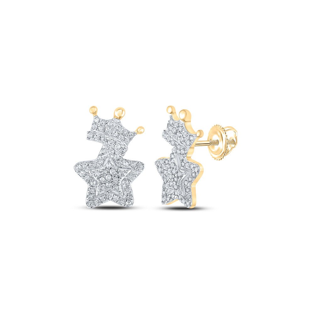 Earrings | 10kt Yellow Gold Womens Round Diamond Crown Star Earrings 1/3 Cttw | Splendid Jewellery GND