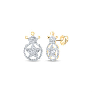 Earrings | 10kt Yellow Gold Womens Round Diamond Crown Star Earrings 1/3 Cttw | Splendid Jewellery GND