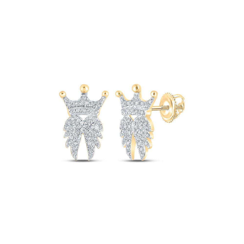 Earrings | 10kt Yellow Gold Womens Round Diamond Crown Wings Earrings 1/4 Cttw | Splendid Jewellery GND