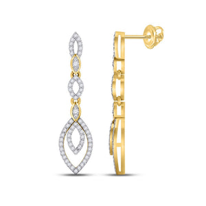 Earrings | 10kt Yellow Gold Womens Round Diamond Dangle Earrings 1/3 Cttw | Splendid Jewellery GND