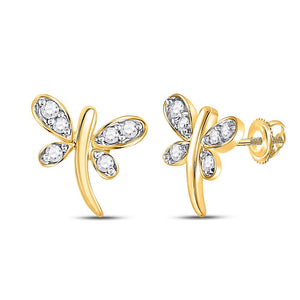Earrings | 10kt Yellow Gold Womens Round Diamond Dragonfly Butterfly Bug Stud Earrings 1/20 Cttw | Splendid Jewellery GND