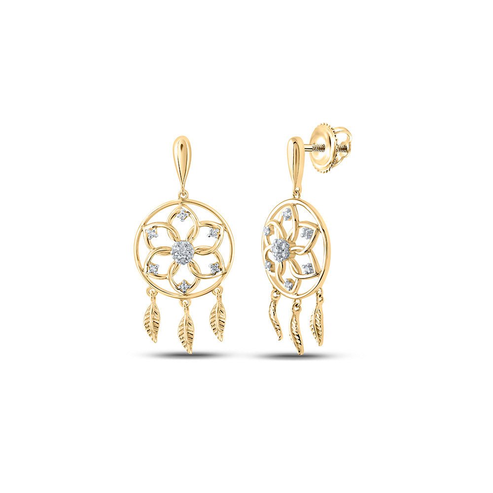 Earrings | 10kt Yellow Gold Womens Round Diamond Dream Catcher Dangle Earrings 1/10 Cttw | Splendid Jewellery GND