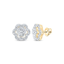 Load image into Gallery viewer, Radiant Blossom: 10kt Yellow Gold Diamond Flower Cluster Earrings product  Top View from Splendid Jewellery