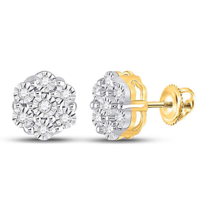 Earrings | 10kt Yellow Gold Womens Round Diamond Flower Cluster Earrings 1/10 Cttw | Splendid Jewellery GND