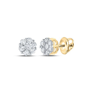 Earrings | 10kt Yellow Gold Womens Round Diamond Flower Cluster Earrings 1/2 Cttw | Splendid Jewellery GND