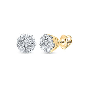 Earrings | 10kt Yellow Gold Womens Round Diamond Flower Cluster Earrings 1/4 Cttw | Splendid Jewellery GND