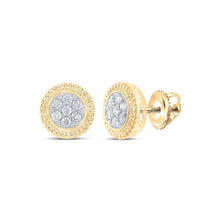 Load image into Gallery viewer, Dazzling Floral Brilliance: 10kt Yellow Gold Women&#39;s Round Diamond Flower Cluster Earrings 1/4 Cttw product  Top View from Splendid Jewellery