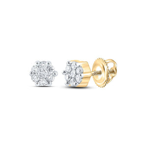 Earrings | 10kt Yellow Gold Womens Round Diamond Flower Cluster Earrings 1/6 Cttw | Splendid Jewellery GND