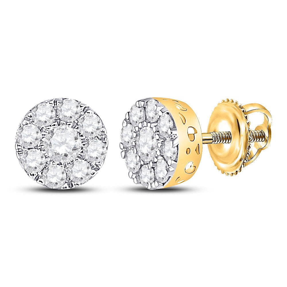 Earrings | 10kt Yellow Gold Womens Round Diamond Flower Cluster Earrings 3/4 Cttw | Splendid Jewellery GND