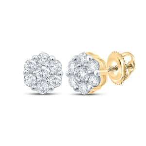 Earrings | 10kt Yellow Gold Womens Round Diamond Flower Cluster Earrings 3/4 Cttw | Splendid Jewellery GND