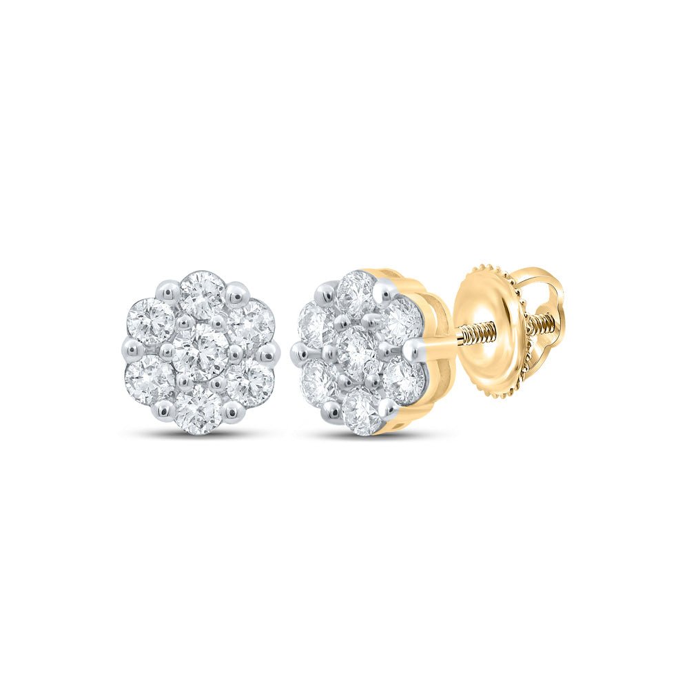 Earrings | 10kt Yellow Gold Womens Round Diamond Flower Cluster Earrings 3/4 Cttw | Splendid Jewellery GND