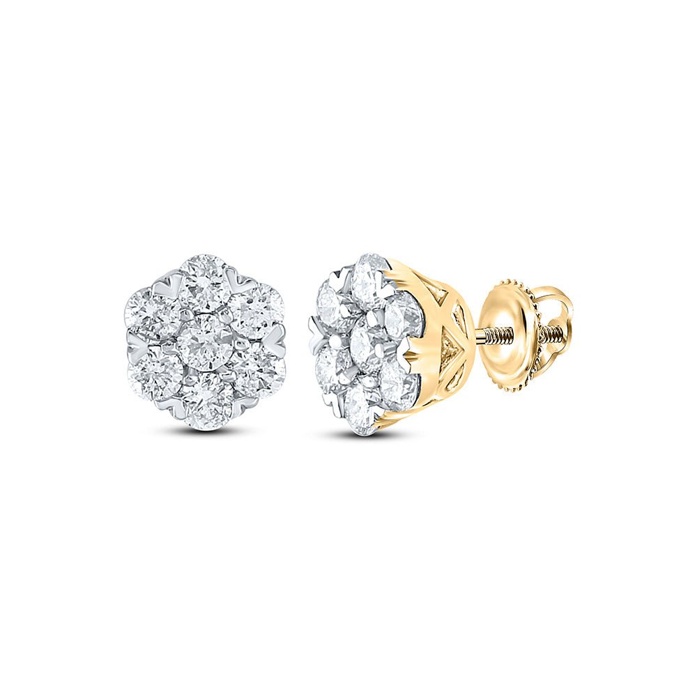 Earrings | 10kt Yellow Gold Womens Round Diamond Flower Cluster Earrings 5/8 Cttw | Splendid Jewellery GND