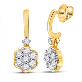 10kt Yellow Gold Diamond Flower Dangle Earrings: A Mesmerizing Floral Delight product  Top View from Splendid Jewellery