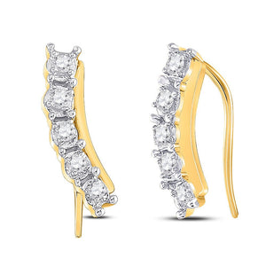 Earrings | 10kt Yellow Gold Womens Round Diamond Graduated Climber Earrings 1/6 Cttw | Splendid Jewellery GND