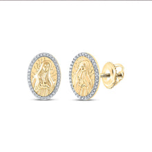 Load image into Gallery viewer, Divine Radiance: 10kt Yellow Gold Womens Round Diamond Gudalupe Mary Oval Earrings 1/5 Cttw product  Top View from Splendid Jewellery