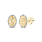 Divine Radiance: 10kt Yellow Gold Womens Round Diamond Gudalupe Mary Oval Earrings 1/5 Cttw product  Top View from Splendid Jewellery