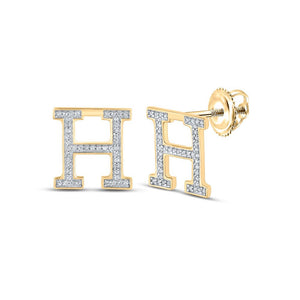 Earrings | 10kt Yellow Gold Womens Round Diamond H Initial Letter Earrings 1/5 Cttw | Splendid Jewellery GND