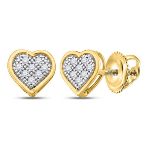 Earrings | 10kt Yellow Gold Womens Round Diamond Heart Cluster Earrings 1/6 Cttw | Splendid Jewellery GND