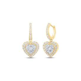 10kt Yellow Gold Heart-Shaped Diamond Dangle Earrings: A Mesmerizing Sparkle product  Top View from Splendid Jewellery