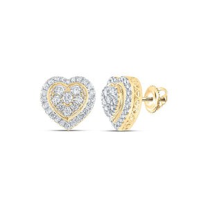 Earrings | 10kt Yellow Gold Womens Round Diamond Heart Earrings 1-1/4 Cttw | Splendid Jewellery GND
