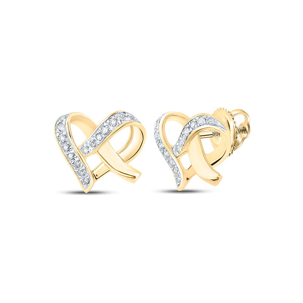 Earrings | 10kt Yellow Gold Womens Round Diamond Heart Earrings 1/10 Cttw | Splendid Jewellery GND