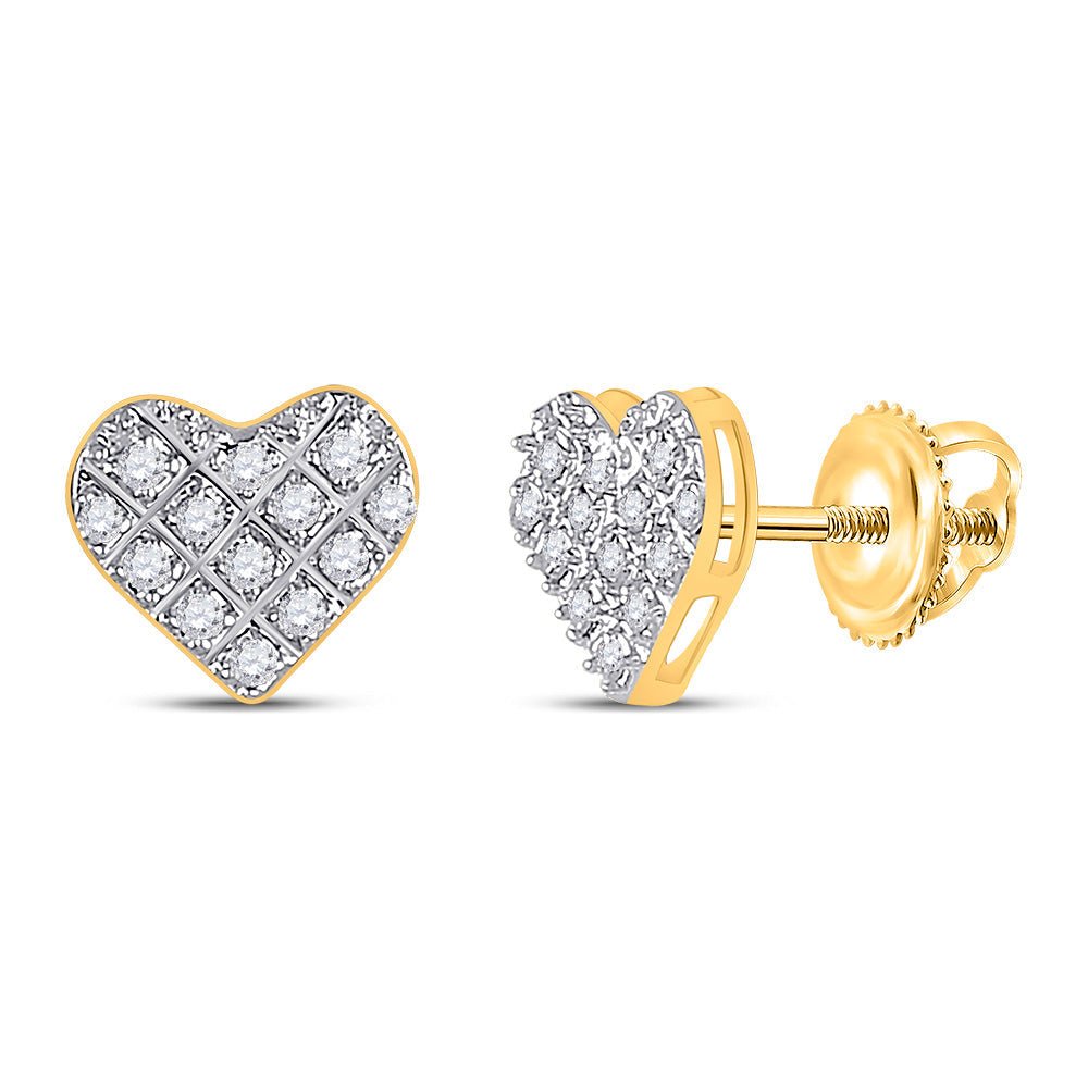 Earrings | 10kt Yellow Gold Womens Round Diamond Heart Earrings 1/10 Cttw | Splendid Jewellery GND
