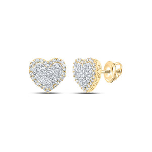 Earrings | 10kt Yellow Gold Womens Round Diamond Heart Earrings 1/2 Cttw | Splendid Jewellery GND