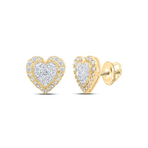 Earrings | 10kt Yellow Gold Womens Round Diamond Heart Earrings 1/2 Cttw | Splendid Jewellery GND