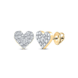 Earrings | 10kt Yellow Gold Womens Round Diamond Heart Earrings 1/3 Cttw | Splendid Jewellery GND