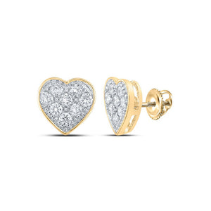 Earrings | 10kt Yellow Gold Womens Round Diamond Heart Earrings 1/3 Cttw | Splendid Jewellery GND