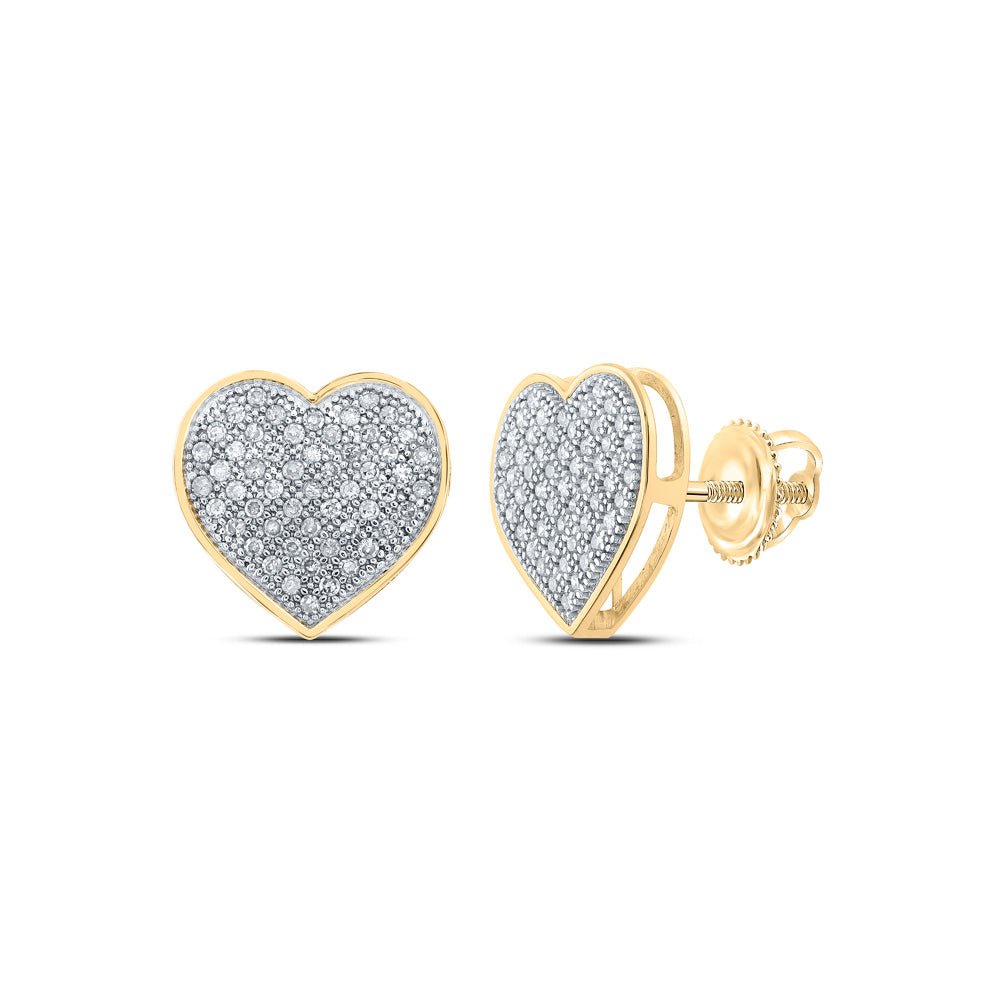 Earrings | 10kt Yellow Gold Womens Round Diamond Heart Earrings 1/3 Cttw | Splendid Jewellery GND