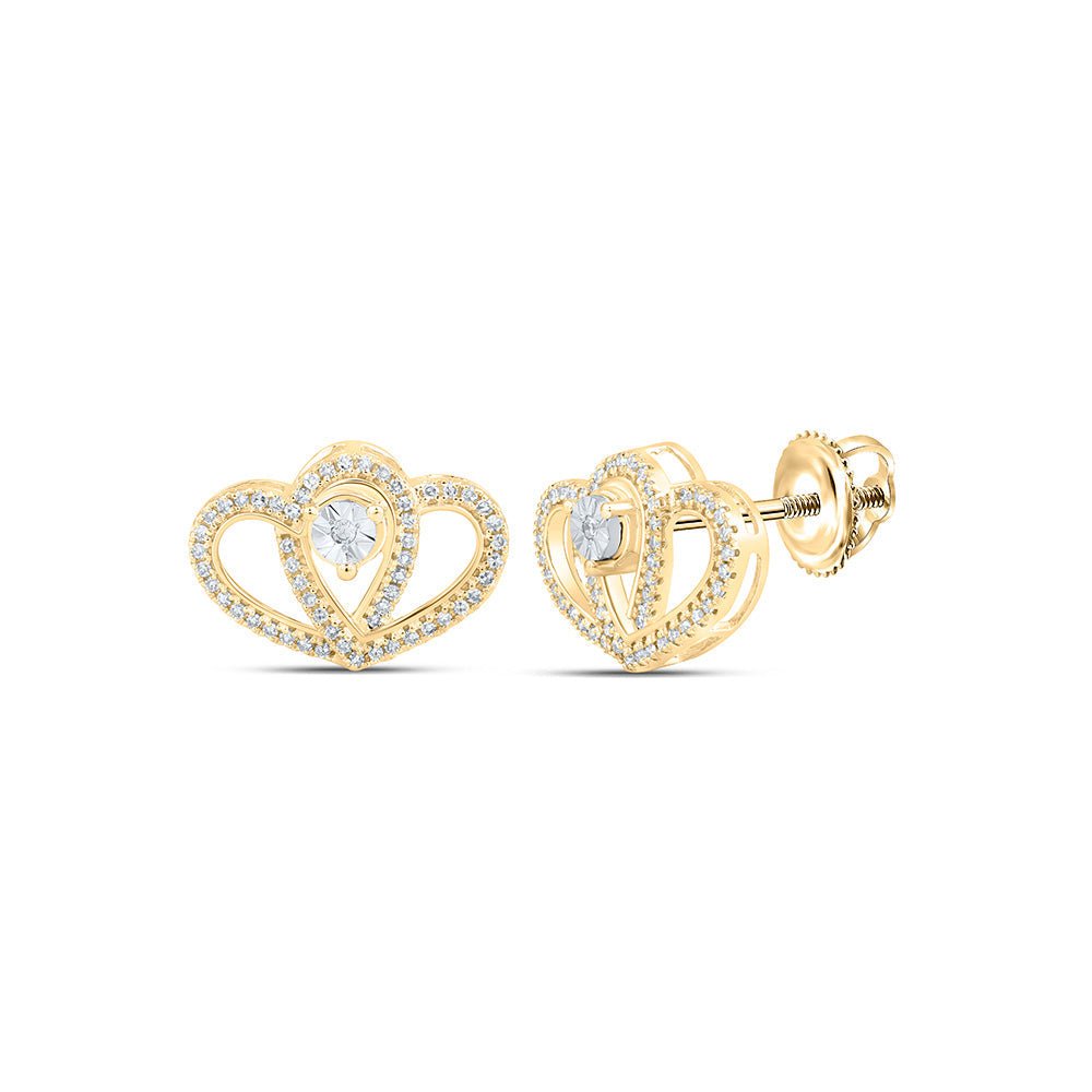 Earrings | 10kt Yellow Gold Womens Round Diamond Heart Earrings 1/4 Cttw | Splendid Jewellery GND