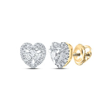 Load image into Gallery viewer, Radiant Love: 10kt Yellow Gold Womens Round Diamond Heart Earrings product  Top View from Splendid Jewellery