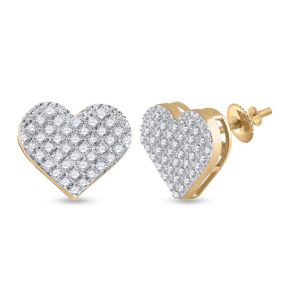 Earrings | 10kt Yellow Gold Womens Round Diamond Heart Earrings 1/4 Cttw | Splendid Jewellery GND