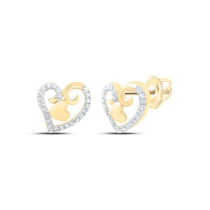 Earrings | 10kt Yellow Gold Womens Round Diamond Heart Earrings 1/4 Cttw | Splendid Jewellery GND