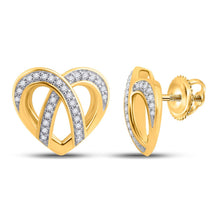 Load image into Gallery viewer, Radiant Love: 10kt Yellow Gold Womens Round Diamond Heart Earrings 1/5 Cttw product  Top View from Splendid Jewellery