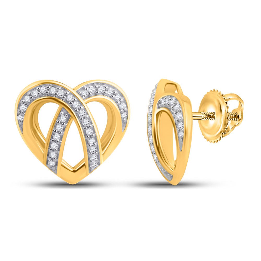 Earrings | 10kt Yellow Gold Womens Round Diamond Heart Earrings 1/5 Cttw | Splendid Jewellery GND