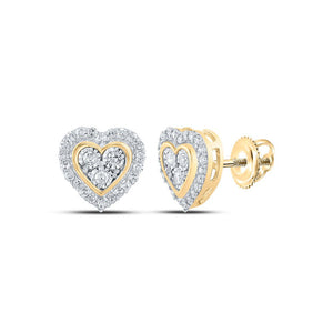 Earrings | 10kt Yellow Gold Womens Round Diamond Heart Earrings 1/5 Cttw | Splendid Jewellery GND