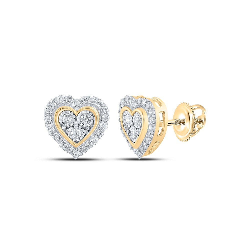 Earrings | 10kt Yellow Gold Womens Round Diamond Heart Earrings 1/5 Cttw | Splendid Jewellery GND