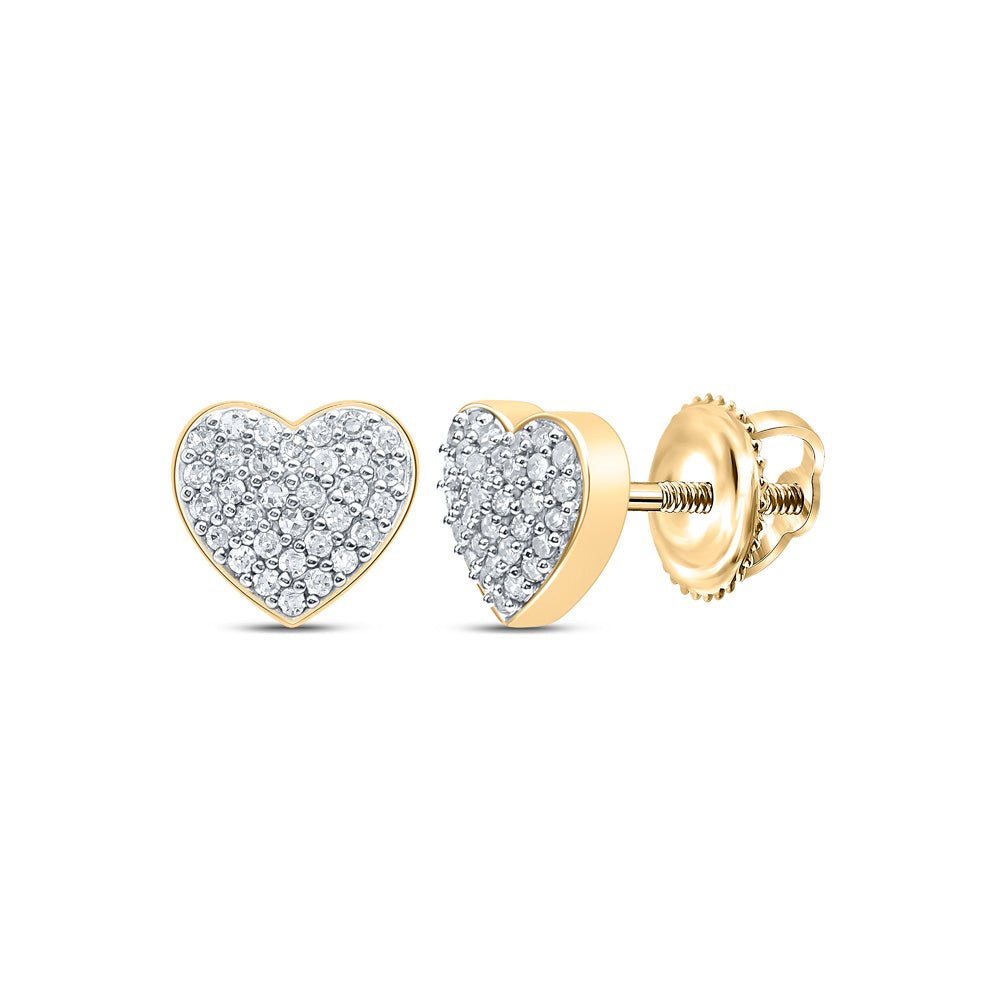 Earrings | 10kt Yellow Gold Womens Round Diamond Heart Earrings 1/5 Cttw | Splendid Jewellery GND